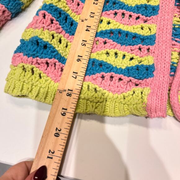 Zara Pastel Striped Openwork Knitted Cardigan Sweater Size Medium - Picture 6 of 6